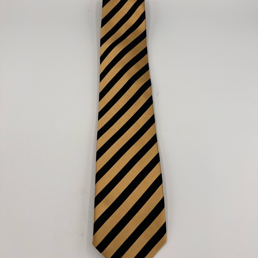 Paul Malone Gold and Black Striped Silk Tie